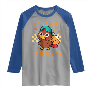 My First Thanksgiving Raglan Shirt Funny Newborn Thanksgiving Turkey Boys TS10 Sport Gray Royal Print Your Wear