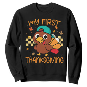 My First Thanksgiving Sweatshirt Funny Newborn Thanksgiving Turkey Boys TS10 Black Print Your Wear
