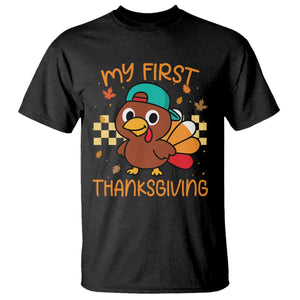 My First Thanksgiving T Shirt Funny Newborn Thanksgiving Turkey Boys TS10 Black Print Your Wear