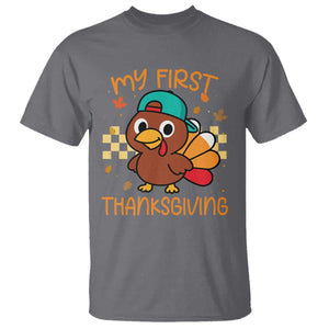 My First Thanksgiving T Shirt Funny Newborn Thanksgiving Turkey Boys TS10 Charcoal Print Your Wear