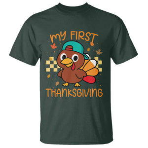 My First Thanksgiving T Shirt Funny Newborn Thanksgiving Turkey Boys TS10 Dark Forest Green Print Your Wear