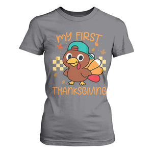 My First Thanksgiving T Shirt For Women Funny Newborn Thanksgiving Turkey Boys TS10 Charcoal Print Your Wear