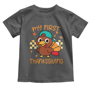 My First Thanksgiving Toddler T Shirt Funny Newborn Thanksgiving Turkey Boys TS10 Dark Heather Print Your Wear