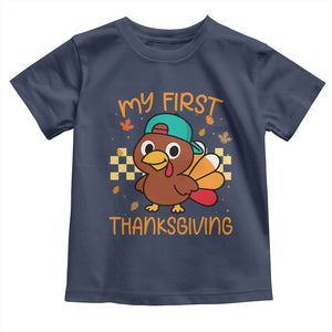 My First Thanksgiving Toddler T Shirt Funny Newborn Thanksgiving Turkey Boys TS10 Navy Print Your Wear