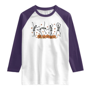 Dancing Skeleton Raglan Shirt Retro Halloween Party Pumpkin Fall Season TS10 White Purple Print Your Wear