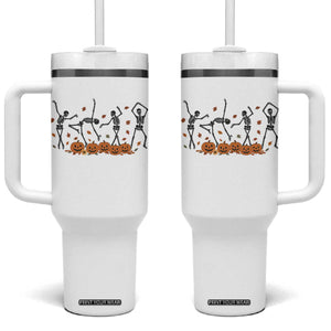 Dancing Skeleton Tumbler With Handle Retro Halloween Party Pumpkin Fall Season TS10 One Size: 40 oz White Print Your Wear