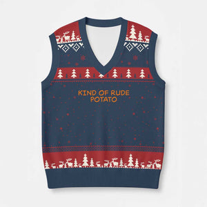 Matching Thanksgiving Couples V-Neck Knit Sweater Vest Funny Kind Of Rude Potato Fall Couple TS10 Navy Red Print Your Wear