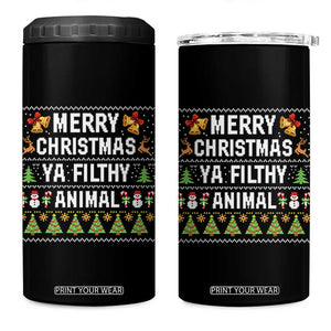 Merry Christmas Ya Filthy Animal 4 in 1 Can Cooler Tumbler Ugly Xmas Movie Alone Pajama TS10 One Size: 16 oz Black Print Your Wear