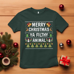 Merry Christmas Ya Filthy Animal T Shirt Ugly Xmas Movie Alone Pajama TS10 Dark Forest Green Print Your Wear