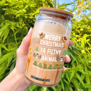 Merry Christmas Ya Filthy Animal Glass Can Ugly Xmas Movie Alone Pajama TS10 Black Print Your Wear