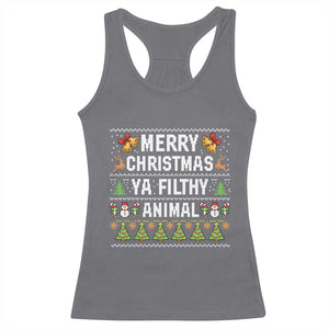 Merry Christmas Ya Filthy Animal Racerback Tank Top Ugly Xmas Movie Alone Pajama - Print Your Wear