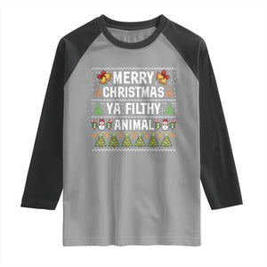 Merry Christmas Ya Filthy Animal Raglan Shirt Ugly Xmas Movie Alone Pajama TS10 Sport Gray Black Print Your Wear