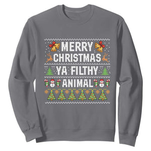 Merry Christmas Ya Filthy Animal Sweatshirt Ugly Xmas Movie Alone Pajama TS10 Charcoal Print Your Wear