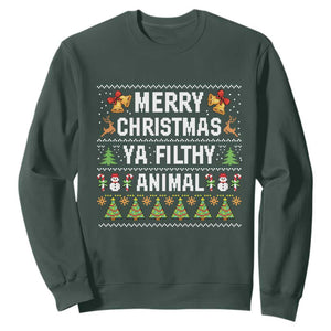 Merry Christmas Ya Filthy Animal Sweatshirt Ugly Xmas Movie Alone Pajama TS10 Dark Forest Green Print Your Wear