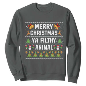 Merry Christmas Ya Filthy Animal Sweatshirt Ugly Xmas Movie Alone Pajama TS10 Dark Heather Print Your Wear