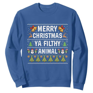 Merry Christmas Ya Filthy Animal Sweatshirt Ugly Xmas Movie Alone Pajama TS10 Royal Blue Print Your Wear