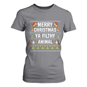 Merry Christmas Ya Filthy Animal T Shirt For Women Ugly Xmas Movie Alone Pajama TS10 Charcoal Print Your Wear