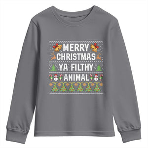 Merry Christmas Ya Filthy Animal Youth Sweatshirt Ugly Xmas Movie Alone Pajama TS10 Charcoal Print Your Wear
