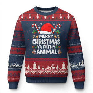 Merry Xmas Ya Filthy Animal Ugly Christmas Sweater Funny Home Xmas Alone Movie Pajama TS10 Navy Red Print Your Wear