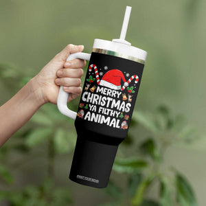 Merry Christmas Ya Filthy Animal Tumbler With Handle Funny Home Xmas Alone Movie Pajama TS10 Print Your Wear