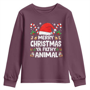 Merry Christmas Ya Filthy Animal Youth Sweatshirt Funny Home Xmas Alone Movie Pajama TS10 Maroon Print Your Wear