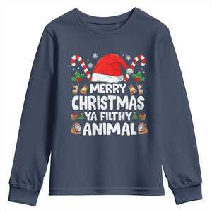 Merry Christmas Ya Filthy Animal Youth Sweatshirt Funny Home Xmas Alone Movie Pajama TS10 Navy Print Your Wear