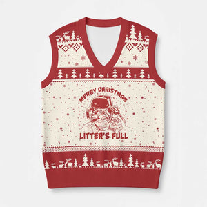 Litters Full V-Neck Knit Sweater Vest Funny Cat Xmas Vacation TS10 Beige Red Print Your Wear