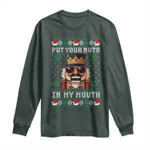Inappropriate Christmas Long Sleeve Shirt Funny Put Your Nuts in My Mouth Dirty Holiday TS10 Dark Forest Green Print Your Wear