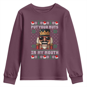 Inappropriate Christmas Youth Sweatshirt Funny Put Your Nuts in My Mouth Dirty Holiday TS10 Maroon Print Your Wear