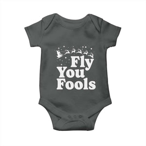 Funny Christmas Baby Onesie Fly You Fools Fantasy Movie Santa Sleigh Reindeer TS10 Dark Heather Print Your Wear