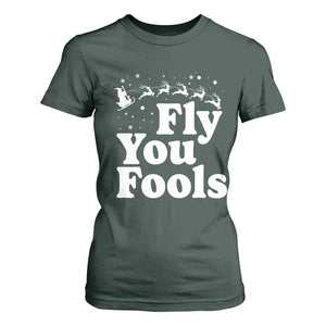 Funny Christmas T Shirt For Women Fly You Fools Fantasy Movie Santa Sleigh Reindeer TS10 Dark Forest Green Print Your Wear