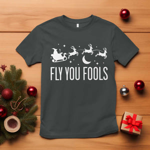 Funny Christmas Fly You Fools T Shirt Fantasy Movie Fellowship Santa Sleigh Reindeer TS10 Dark Heather Print Your Wear