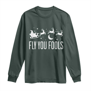 Funny Christmas Fly You Fools Long Sleeve Shirt Fantasy Movie Fellowship Santa Sleigh Reindeer TS10 Dark Forest Green Print Your Wear