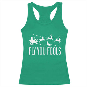Funny Christmas Fly You Fools Racerback Tank Top Fantasy Movie Fellowship Santa Sleigh Reindeer - Print Your Wear