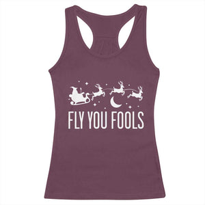Funny Christmas Fly You Fools Racerback Tank Top Fantasy Movie Fellowship Santa Sleigh Reindeer - Print Your Wear