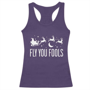Funny Christmas Fly You Fools Racerback Tank Top Fantasy Movie Fellowship Santa Sleigh Reindeer - Print Your Wear