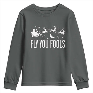 Funny Christmas Fly You Fools Youth Sweatshirt Fantasy Movie Fellowship Santa Sleigh Reindeer TS10 Dark Heather Print Your Wear