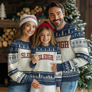 Sleigh Xmas Ugly Christmas Sweater Funny Women Retro Merry Xmas Family Holiday TS10 Beige Navy Print Your Wear