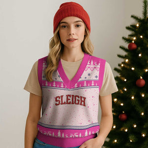 Sleigh Xmas V-Neck Knit Sweater Vest Funny Women Retro Merry Xmas Family Holiday TS10 Hot Pink Print Your Wear