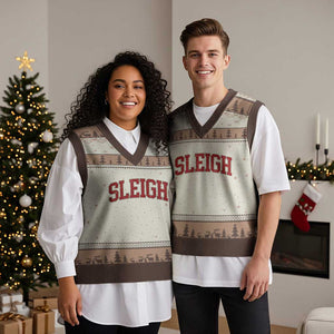 Sleigh Xmas V-Neck Knit Sweater Vest Funny Women Retro Merry Xmas Family Holiday TS10 Mocha Mousse Print Your Wear