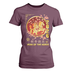2026 Year of the Horse Lunar New Year T Shirt For Women TS10 Maroon Print Your Wear