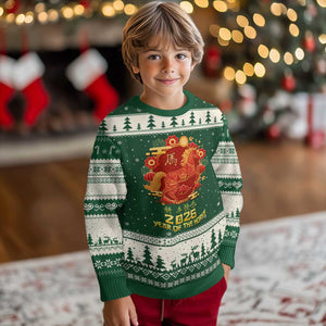 Chinese New Year 2026 Ugly Christmas Sweater Year of The Horse TS10 Forest Green Beige Print Your Wear