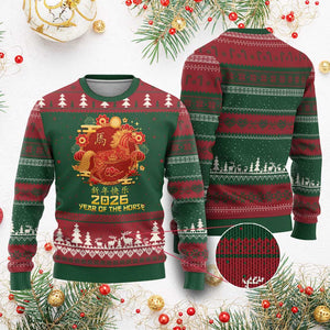 Chinese New Year 2026 Ugly Christmas Sweater Year of The Horse TS10 Red Green Print Your Wear