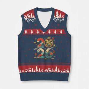 Hello 2026 Lunar New Year V-Neck Knit Sweater Vest Year of the Horse Chinese Zodiac TS10 Navy Red Print Your Wear