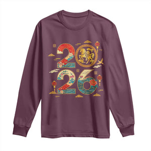 Hello 2026 Lunar New Year Long Sleeve Shirt Year of the Horse Chinese Zodiac TS10 Maroon Print Your Wear
