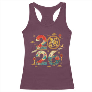 Hello 2026 Lunar New Year Racerback Tank Top Year of the Horse Chinese Zodiac TS10 Maroon Print Your Wear