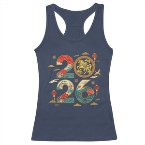 Hello 2026 Lunar New Year Racerback Tank Top Year of the Horse Chinese Zodiac TS10 Navy Print Your Wear