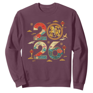 Hello 2026 Lunar New Year Sweatshirt Year of the Horse Chinese Zodiac TS10 Maroon Print Your Wear