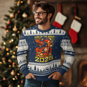 Chinese New Year 2026 Ugly Christmas Sweater LYE Year of The Horse TS10 Navy Beige Print Your Wear
