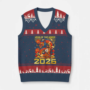 Chinese New Year 2026 V-Neck Knit Sweater Vest LYE Year of The Horse TS10 Navy Red Print Your Wear